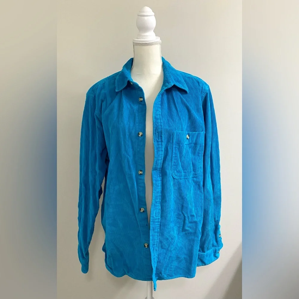 Urban Outfitters Mens M Solid Blue Big Corduroy Oversized Work Shirt Streetwear - Picture 2 of 14